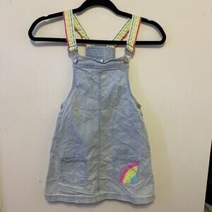Novogratz Girls Bib Dress Size 7 Years Old Blue Chambray Sequins Rainbow Pockets